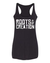 WOMEN'S TANK TOP: White Roots of Creation logo on Black tank